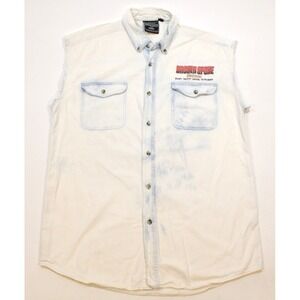 Mens L Bleached Denim Shirt Laconia Bike Week 2010 Broken Spoke Saloon